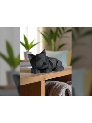 Sevimli Uyuyan Low-Poly Yavru Kedi Heykeli – Destek Gerektirmez, Modern Geometrik Dekoratif Figür