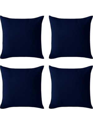 Vor Perde Kırlent Kılıfı 4 Lü Set - Gizli Fermuarlı - Kadife Dokulu Lacivert 43 x 43