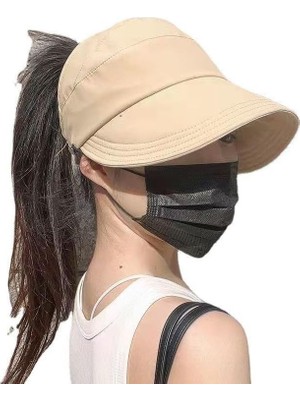 Valkyrie Geniş Vizör Güneş Koruyucu Kadın Şapka Maske Takma Düğmeli Tenis Spor Şapka Krem