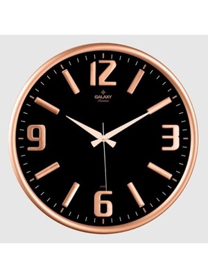 Premium Serisi Metal Çerçeveli Kabartma Rakamlı Bombe Camlı 35 cm Duvar Saati Bakır -Siyah