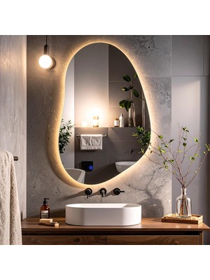 Nelyos Led'li Lazer Kumlamalı Lavabo &amp; Banyo Aynası (Dokunmatik Sensörlü) Günışığı LED