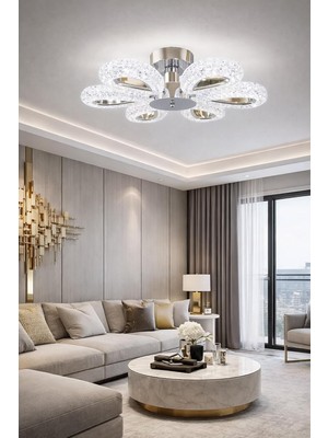 Arel 6'li Plafonyer Krom LED Avize Kristal Görünüm Beyaz Işık Enerji Tasarruflu Oturma Odası Y