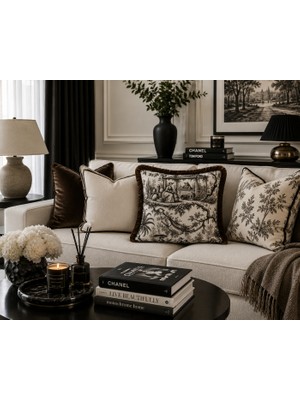 Sue Collection Vintage Fransız Köy Desenli Saçaklı Kırlent Kılıfı 43X43 cm