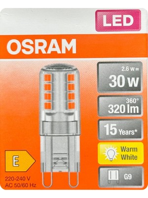 Osram LED Kapsül Ampul, 2,6W (30W), 2700K Sarı Işık, G9 Duylu