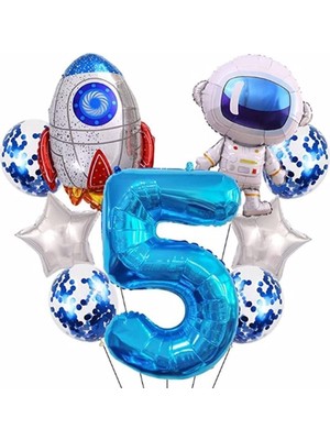 Parti Station Uzay Galaksi Astronot Roket Temalı 5 Yaş Balon Seti Doğum Günü Dekorasyonu