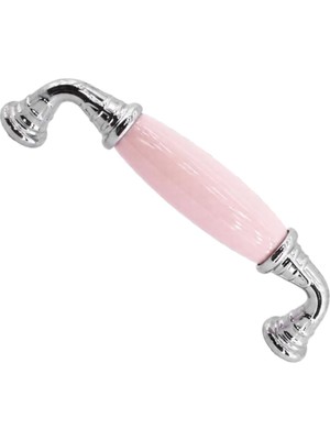 Mey İthalat Alvena Pembe Porselen Krom Kulp 96 mm 9.6 cm Mobilya Çekmece Dolabı Dolap Kapak Kulplar Kulb Kulpu