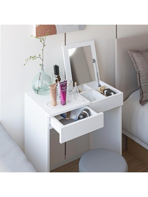 Dekorex Aynalı Makyaj Masası, 2 Çekmeceli, Beyaz, Mkj 101 70X42