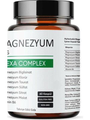 Aromel Magnezyum Plus, Hexa Complex 60 Kapsül Magnezyum, Biglisinat, Klorür, Taurat, Sülfat, Sitr