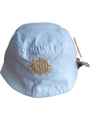 Minilka Bebe Pamuklu Nakışlı Bebek Bucket Şapka Dümen Arkası Ipli Ayarlanabilir - (Ürün Çok Dar Kalıp Genişlik :44CM 0-2 Yaş)