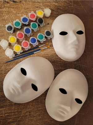 Hobialem 3 Adet Karton Maske 3 Adet Boya Resim Başlangıç Seti, 3 Lü Set, Maske Boyama Seti