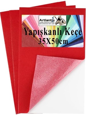 Kırmızı Yapışkanlı Keçe 35X50 cm 3 Adet 2.0 mm Kendinden Yapışkanlı Renkli Hobi Keçesi El