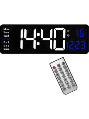 Büyük LED Ekranlı Dijital Duvar Saati, Uzaktan Kumandalı, Alarm, Sıcaklık ve Gün Göstergeli,