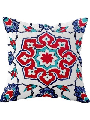 Mey İthalat Pelangi Mavi Çini Çift Taraflı Gizli Fermuarlı Yastık Kılıfı Kırlent Koltuk Yastık Kılıfı, Bordo-Beyaz-Mavi 43 x 43