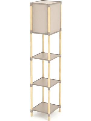 Mey İthalat Raflı Lambader 22X24X137 cm – Doğal Ahşap 3 Katlı Depolama, Sıcak Işık, Modern Minimal Tasarım, Kolay Montaj