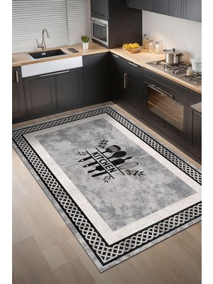 Mey İthalat Ravona Şönil Modern Desen Kaymaz Pamuk Tabanlı Yıkanabilir Antibakteriyel Mutfak Halısı 100X150
