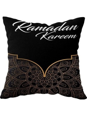 Mey İthalat Pelangi Siyah Ramazan Temalı Ramadan Karem Çift Taraflı Gizli Fermuar Kırlent Koltuk Yastık Kılıfı, Siyah 43 x 43