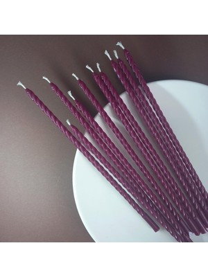 Petekoğlu Balmumu Mum (10 Adet Bordo) 24CM Burgulu Dilek Mumu Doğal Petek Ince Uzun Parti Nişan