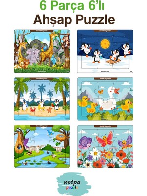 Çocuklar Için Eğitici ve Öğretici Ahşap 6 Parça 13X17 Renkli Puzzle 6'li SET-606, 8692016027