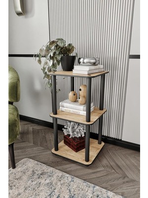 Modern 3 Katlı Ahşap Dekoratif Orta Sehpa &amp; Yan Sehpa | Çok Amaçlı Kitaplık Bitki Standı