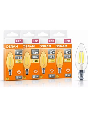 LED Mum Ampul 4W E14 2700K Dimmer Uyumlu 4'lü Paket 470 Lümen Sarı Işık Şeffaf Filament Ampul
