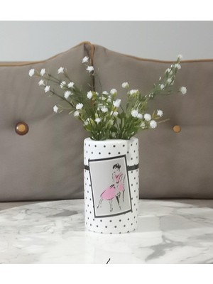 Vazo Dahil,vazo Dahil,vazoda Çiçek,beyaz Yapay Çiçek,vazo Dekoratif Pembe Elbiseli Kadın
