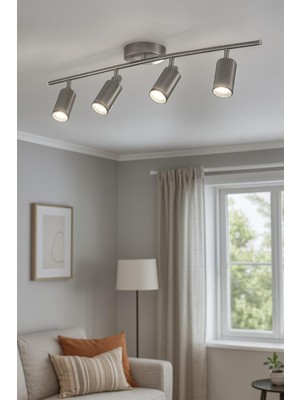 Spoti Modern Tasarım Salon - Mutfak - Banyo Spot Ledli Sıralı Avize (Gri, 80 Cm, 3000, Kelvin)