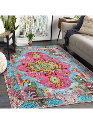Adoni Desenli Kadife Pamuk Tabanlı Yıkanabilen Kaydırmaz Antibakteriyel Salon Halısı 60X190