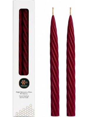 Bordo Balmumu Mum (2 Adet 27.5 Cm) Kalın Burgulu Şamdan Mumu Dekoratif Noel ve Yılbaşı Mumu