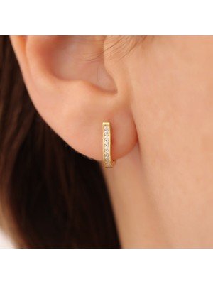 Nox Jewelry 14 Ayar Altın Kaplama Gümüş Zirkon Taşlı U Halka Küpe - ES00146