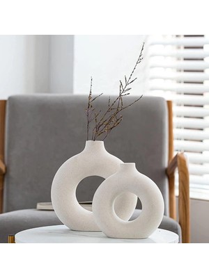 Qlofeı Vazo – Set 2 Beyaz Çiçek Vazosu Seramik Ev Dekorasyonu Için Kuru Çiçekler Vazolar Masa