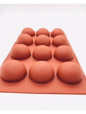 Siliko World Yarım Küre 12'li Silikon Kek Pasta Buz Kalıbı Ürün 4,5cm, Kahverengi