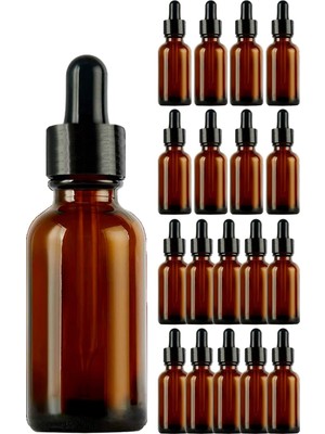 Afracam Amber 20 ml Metal Siyah Sızdırmaz Kapaklı Dropper Damlalık Cam Şişe 18 Adet