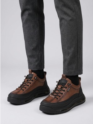 Guja 25K500-1 Erkek Hakiki Deri Lastik Boğ Kalın Taban Casual Ayakkabı