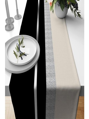 Silver Siyah Dokuma Leke Tutmaz Premium Tay Tüyü Kumaş Masa Örtüsü Runner 40X140CM RNR568