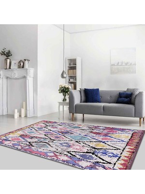 Cora Desenli Pamuk Tabanlı Yıkanabilen Kaydırmaz Antibakteriyel Salon Halısı 140X200