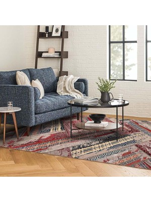 Badra Desenli Kadife Pamuk Tabanlı Yıkanabilen Kaydırmaz Antibakteriyel Salon Halısı 100X150