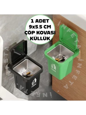 İnfeta 1 Adet 9x5.5 cm Çöp Kovası Tasarımlı Küllük Çelik Hazneli Yapışkanlı Dekoratif Balkon Araba Ofis Ev Kül Tablası