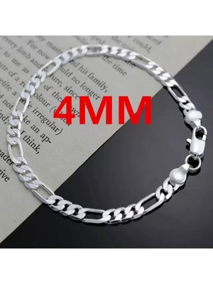 Bezos Kadın Erkek Unisex Figaro 6mm Gümüş Kaplama Zincir Bileklik Künye Hediye