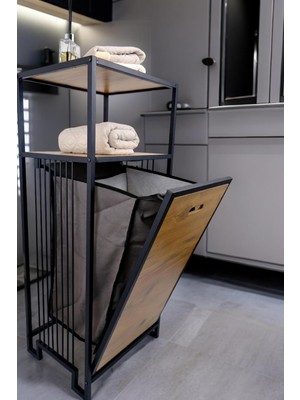 Mey İthalat Digithome Metal Kirli Sepetli 2 Raflı Çok Amaçlı Banyo Düzenleyici Raf Organizer Siyah – MRS-003 C1-1-369