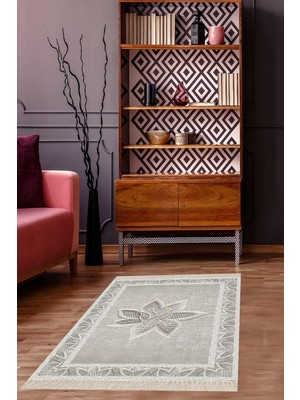 Mey İthalat Pelangi Nakış Desenli Dijital Baskı Yıkanabilir Kaymaz Taban Modern Salon Halısı, Gri 80 x 300