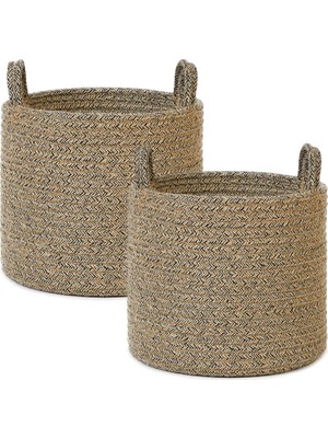 Mey İthalat Ocean Home Textile 2'li Siyah Kırçıllı Jüt Halat Sepet Set 26 x 22 cm