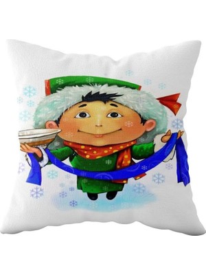 Mey İthalat Pelangi Eskimo Çift Taraflı Gizli Fermuarlı Yastık Kılıfı Kırlent Koltuk Yastık Kılıfı, Beyaz-Yeşil 43 x 43