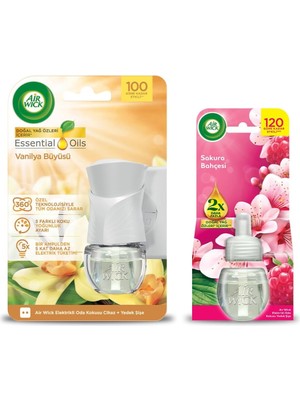 Elektrikli Oda Kokusu Vanilya Kit (Cihaz + Yedek Şişe) + Sakura Bahçesi Yedek Şişe