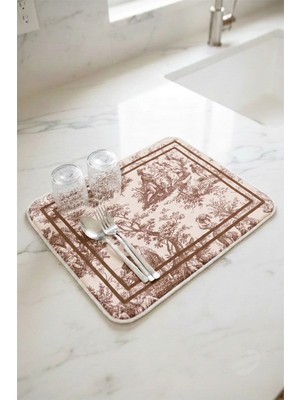 Aymira Home Bulaşık Kurutma Matı Kurulama Bezi Örtüsü Tezgah Üstü Emici Bulaşıklık Fransız Köylü Desen 40X50 cm