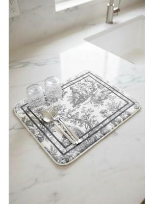 Aymira Home Bulaşık Kurutma Matı Kurulama Bezi Örtüsü Tezgah Üstü Emici Bulaşıklık Fransız Köylü Desen 40X50 cm