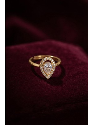 Clariss Ayarlamalı Gold Renk Metal Zirkon Taşlı Damla Model Yüzük