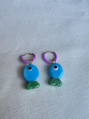Bijux By Mrv Murano Cam Balık Küpe Mor Mavi