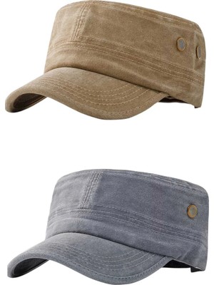 Uniquetrenders Unisex Eskitme Vintage %100 Pamuklu Castro Kep Şapka 2'li Set