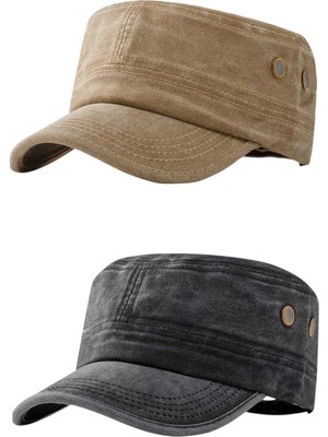 Uniquetrenders Unisex Eskitme Vintage %100 Pamuklu Castro Kep Şapka 2'li Set