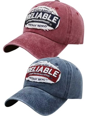 Uniquetrenders Unisex Eskitme Relıable Nakışlı Ayarlanabilir Beyzbol Kep Şapkası 2'li Set